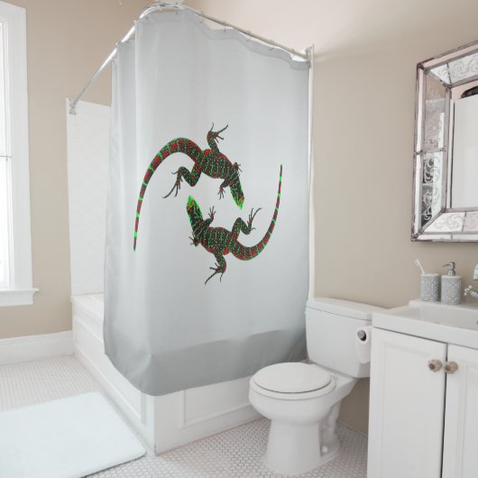 Rideaux De Douche Yin Yang Lizards Argent (En situation)