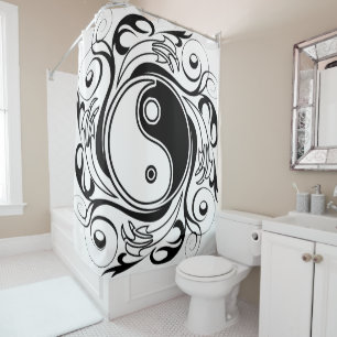 Rideaux De Douche Yin Yang Tattoo Style ornemental