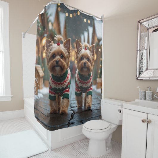 Rideaux De Douche Yorkipoo Dogs Christmas Snow Holiday (En situation)