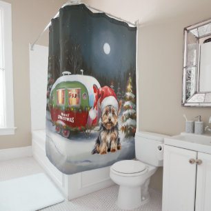 Rideaux De Douche Yorkshire Terrier Caravan Christmas Adventure