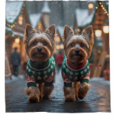 Rideaux De Douche Yorkshire Terrier Dogs Christmas Snow Holiday  (Devant)