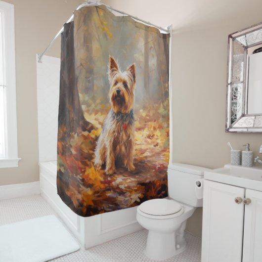 Rideaux De Douche Yorkshire Terrier en automne Leaves automne Inspir (En situation)