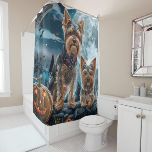 Rideaux De Douche Yorkshire Terrier Halloween Épouvantable