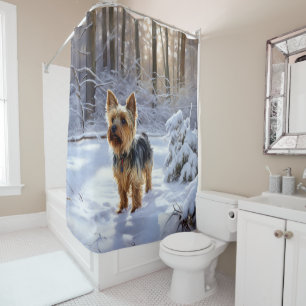 Rideaux De Douche Yorkshire Terrier Laisser Neige Noël