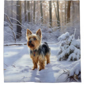 Rideaux De Douche Yorkshire Terrier Laisser Neige Noël (Devant)