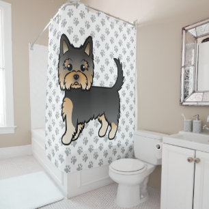 Rideaux De Douche Yorkshire Terrier noir et feu Dessin animé Chien &