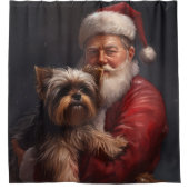 Rideaux De Douche Yorkshire Terrier Santa Claus Festive Noël (Devant)