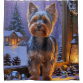 Rideaux De Douche Yorkshire Terrier With Christmas Lights Holiday (Devant)