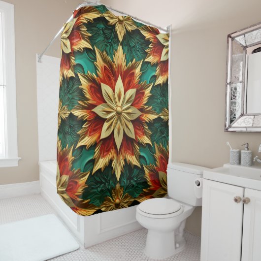 Rideaux De Douche Yuletide Opulence : Threads dorés de Noël (En situation)