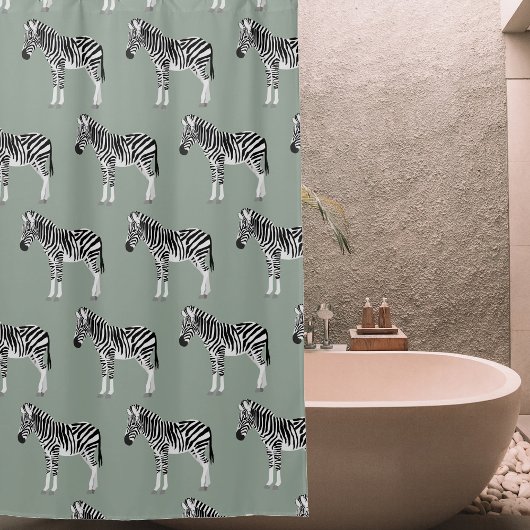 Rideaux De Douche Zebra Exotic Animal Motif Sage Green