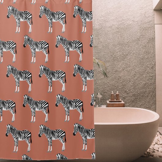 Rideaux De Douche Zebra Exotic Animal Motif Terracotta