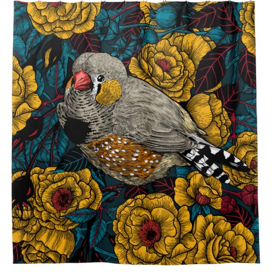 Rideaux De Douche Zebra finch et buisson rose (Devant)