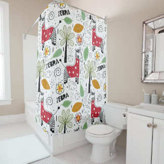 Rideaux De Douche Zebra Safari thème Palm Tree, Fleurs, doodle
