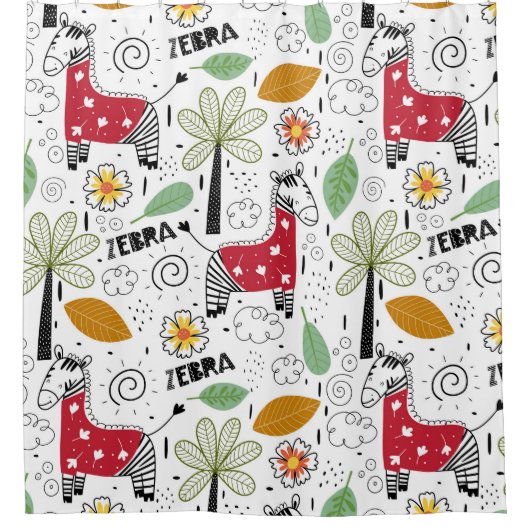 Rideaux De Douche Zebra Safari thème Palm Tree, Fleurs, doodle (Devant)