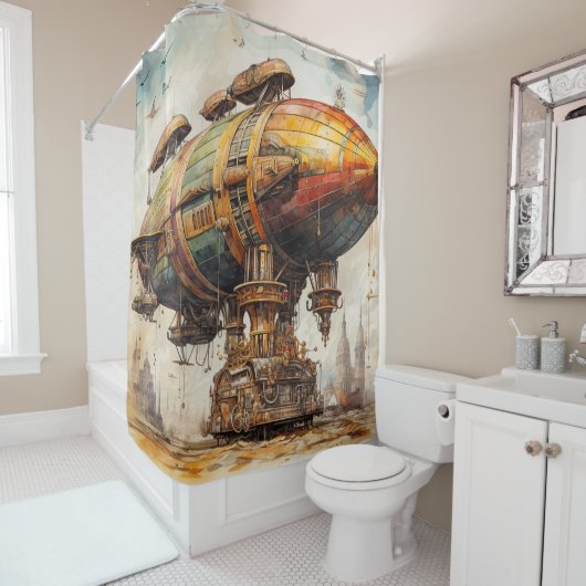 Rideaux De Douche Zeppelin Steampunk Vintage (1) (En situation)