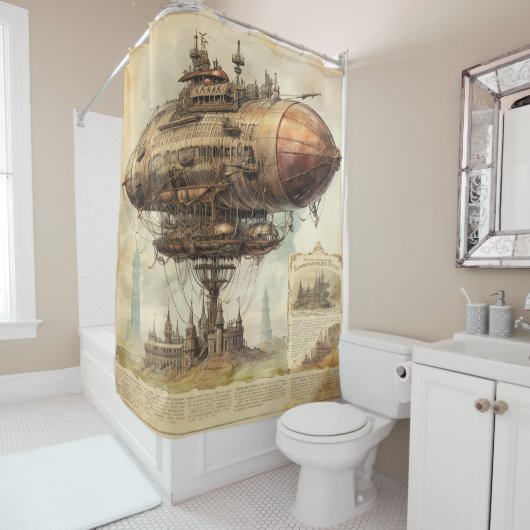 Rideaux De Douche Zeppelin Steampunk vintage (10) (En situation)