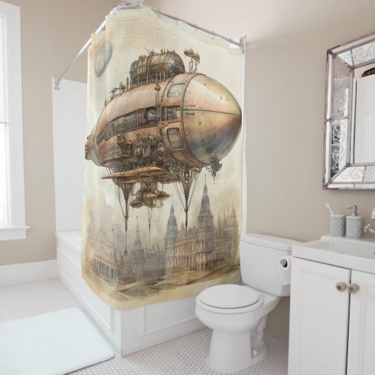 Rideaux De Douche Zeppelin Steampunk vintage (12) (En situation)
