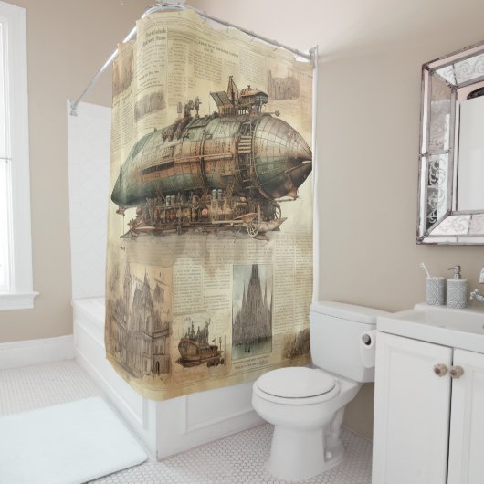 Rideaux De Douche Zeppelin Steampunk vintage (5) (En situation)