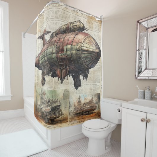 Rideaux De Douche Zeppelin Steampunk vintage (6) (En situation)