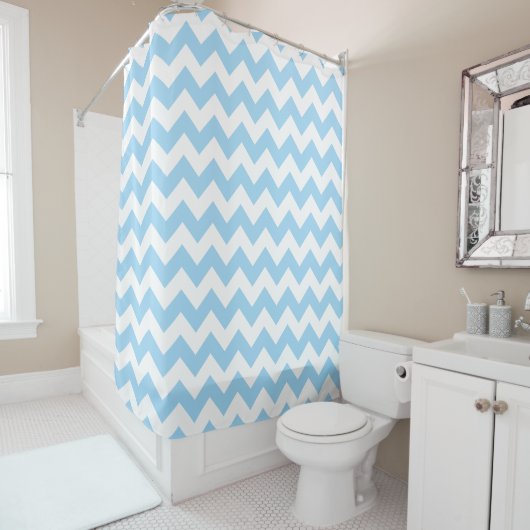 Rideaux De Douche Zigzag bleu, Chevron bleu, Motif géométrique (En situation)