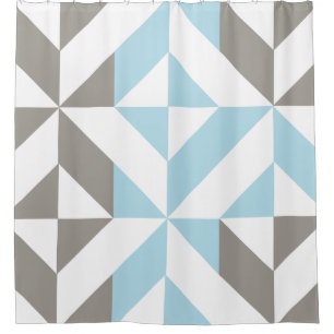 Rideaux De Douche ZigZag géométrique bleu et argent