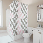 Rideaux De Douche ZigZag géométrique rose et argent (En situation)