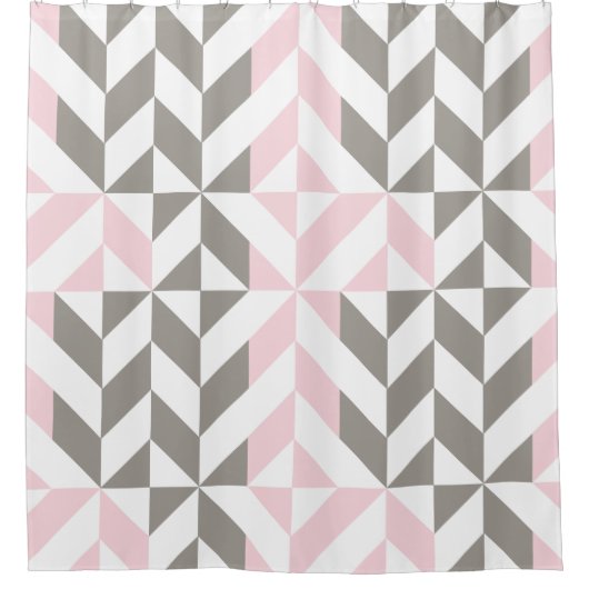Rideaux De Douche ZigZag géométrique rose et argent (Devant)