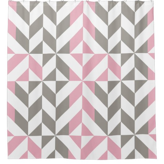 Rideaux De Douche ZigZag géométrique rose framboise et argent (Devant)