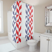 Rideaux De Douche ZigZag géométrique rouge blanc et bleu (En situation)