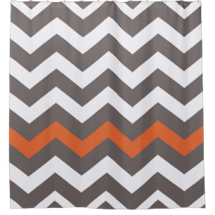 Rideaux De Douche Zigzags Gris À Accent Orange