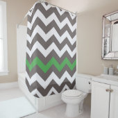 Rideaux De Douche Zigzags Gris À Accent Vert (En situation)