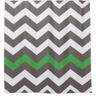 Rideaux De Douche Zigzags Gris À Accent Vert