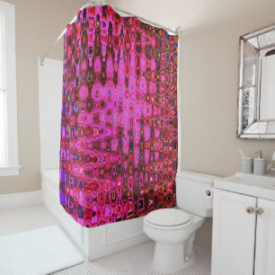 Rideaux De Douche Zigzags Rétro Atomiques Abstraits et Roses Noir et