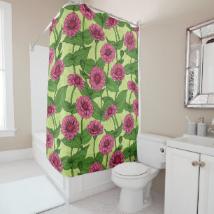 Rideaux De Douche Zinnias rose sur vert clair