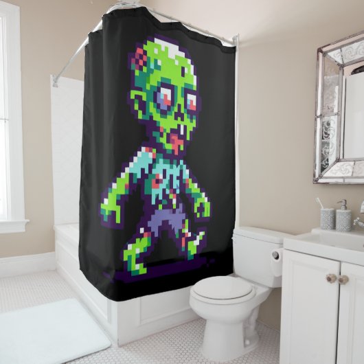 Rideaux De Douche zombie drôle Halloween 8 bits (En situation)