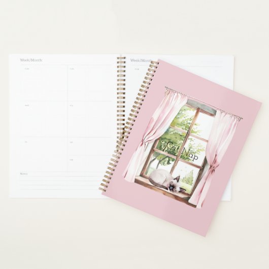 Rideaux roses chat somme fenêtre (Devant avec enveloppe)