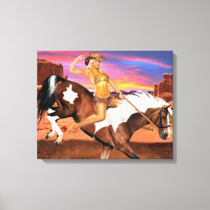 RIDE'M BRONCO COWGIRL CANVAS AFDRUK