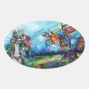 RIDERS IN HET STORM Medieval Knight Horseback Ovale Sticker