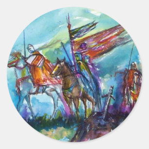 RIDERS IN HET STORM Medieval Knight Horseback Ronde Sticker