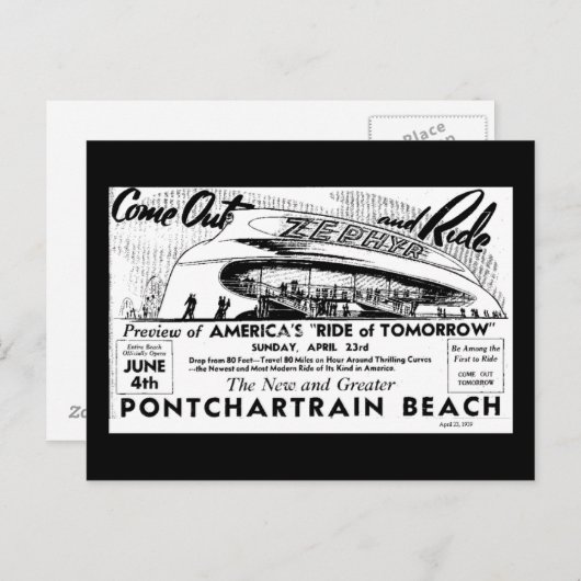 Rides at Pontchartrain Beach, Zephyr Briefkaart (Voorkant / Achterkant)