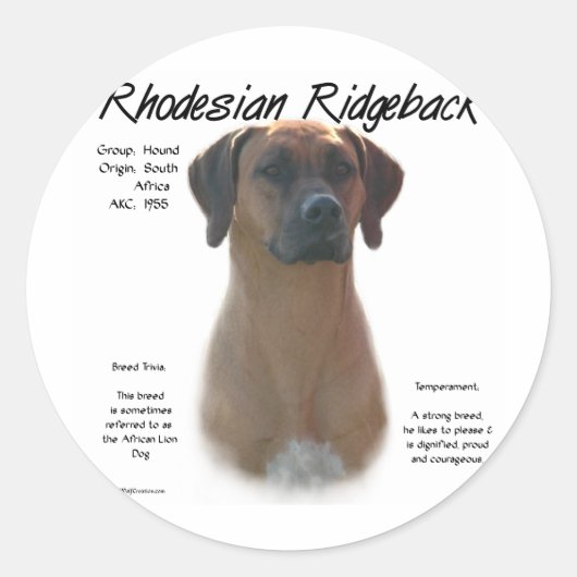 Ridgeback History-ontwerp voor Rhodezische Ridgeba Ronde Sticker (Voorkant)