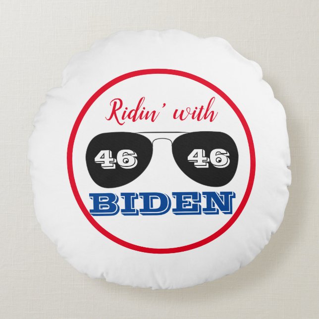 Ridin' met Biden 46 Aviator Sunbril Rond Kussen (Voorkant)