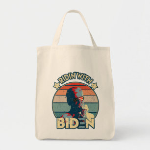 Ridin' met blaas-elastische ijskap-roomretro tote bag