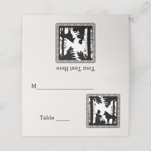 Riding Hood Trees Wolf Fancy Border Black White (Buitenkant ongevouwen)