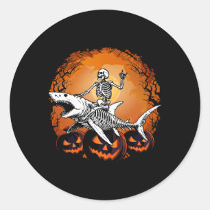 Riding Shark Lazy Halloween Kostuum Funny Animal Ronde Sticker