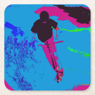 Riding van de melkweg - Scooter Rider Vierkante Kartonnen Onderzetter