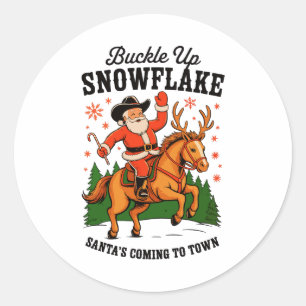 Riem Vast Sneeuwvlok Rodeo Cowboy Kerstman Kerstmi Ronde Sticker