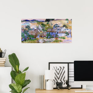Rietgedekte huisjes bij een heuvel van Vincent van Poster