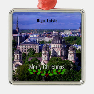 Riga, Latvia, Merry Christmas, Metalen Ornament