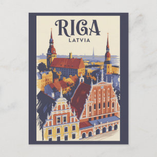 Riga Letland Illustratie Reis Kunst Vintage Briefkaart